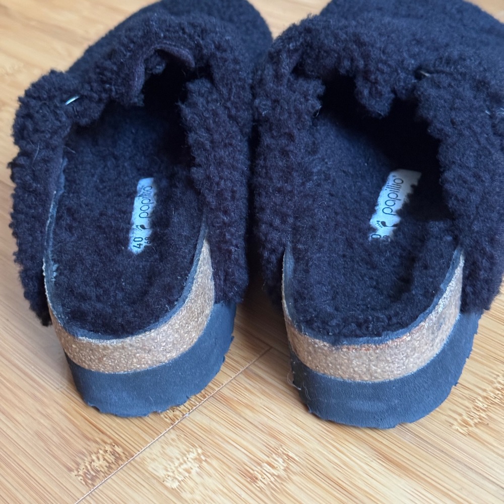 Papillio by Birkenstock Boston Teddy Black Shearling Platform Clogs EU 40 US 9 - Picture 7 of 10